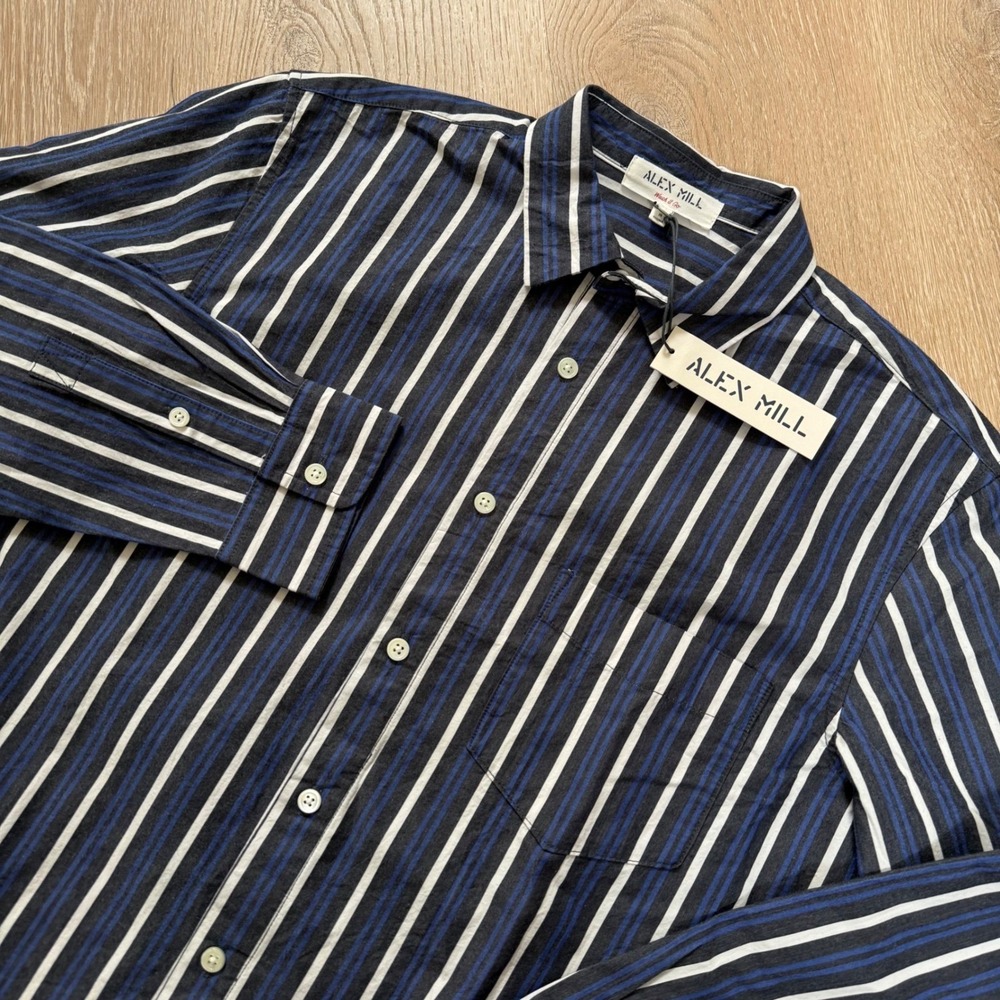 Alex Mill Wash Go Easy Shirt Button Down Mens Medium Dark Navy Multi Stripe NWOT
